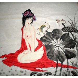 chinese_beautiful_lady_painting_naked_lotus_flower